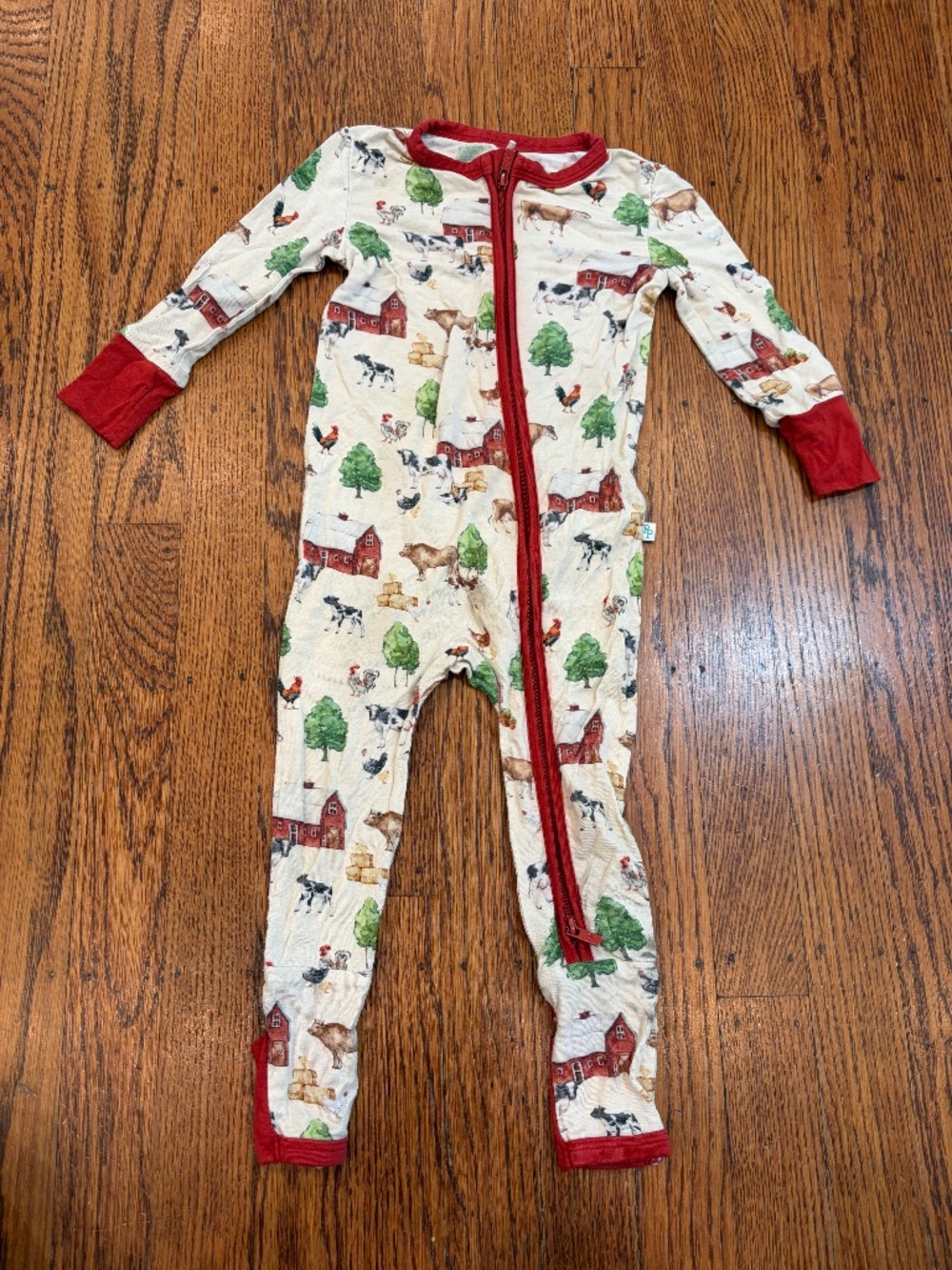 Posh Peanut Nashville Farm Animal Convertible One Piece Pajama 9-12M Bamboo